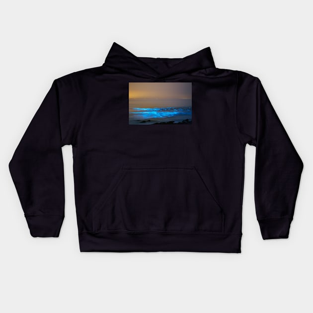 Bioluminescent plankton, Port Eynon Bay, Gower Kids Hoodie by dasantillo